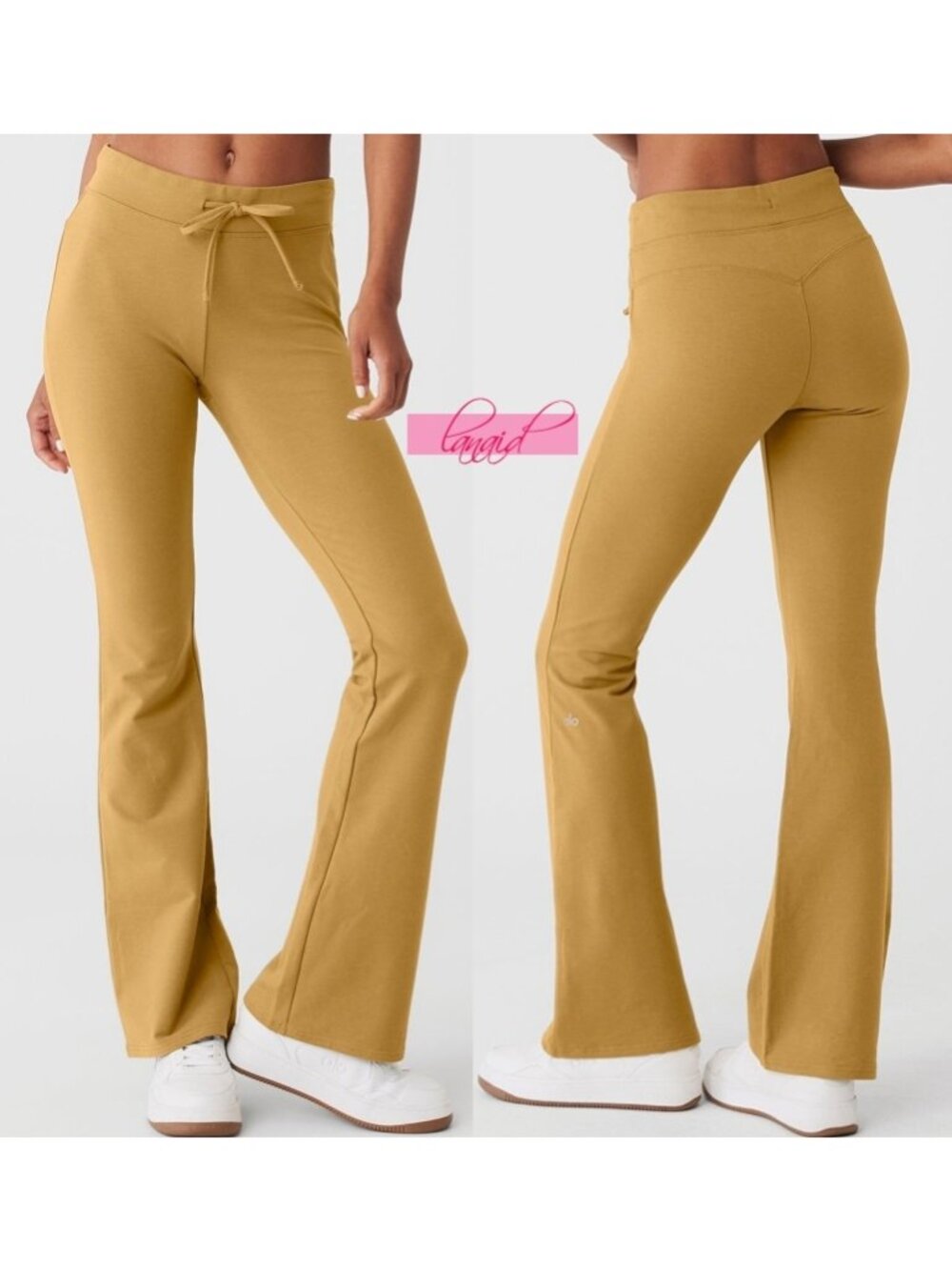 Alo Sway Bootcut Sweatpants Golden Olive Branch High-Rise Waist Flared Sweats S